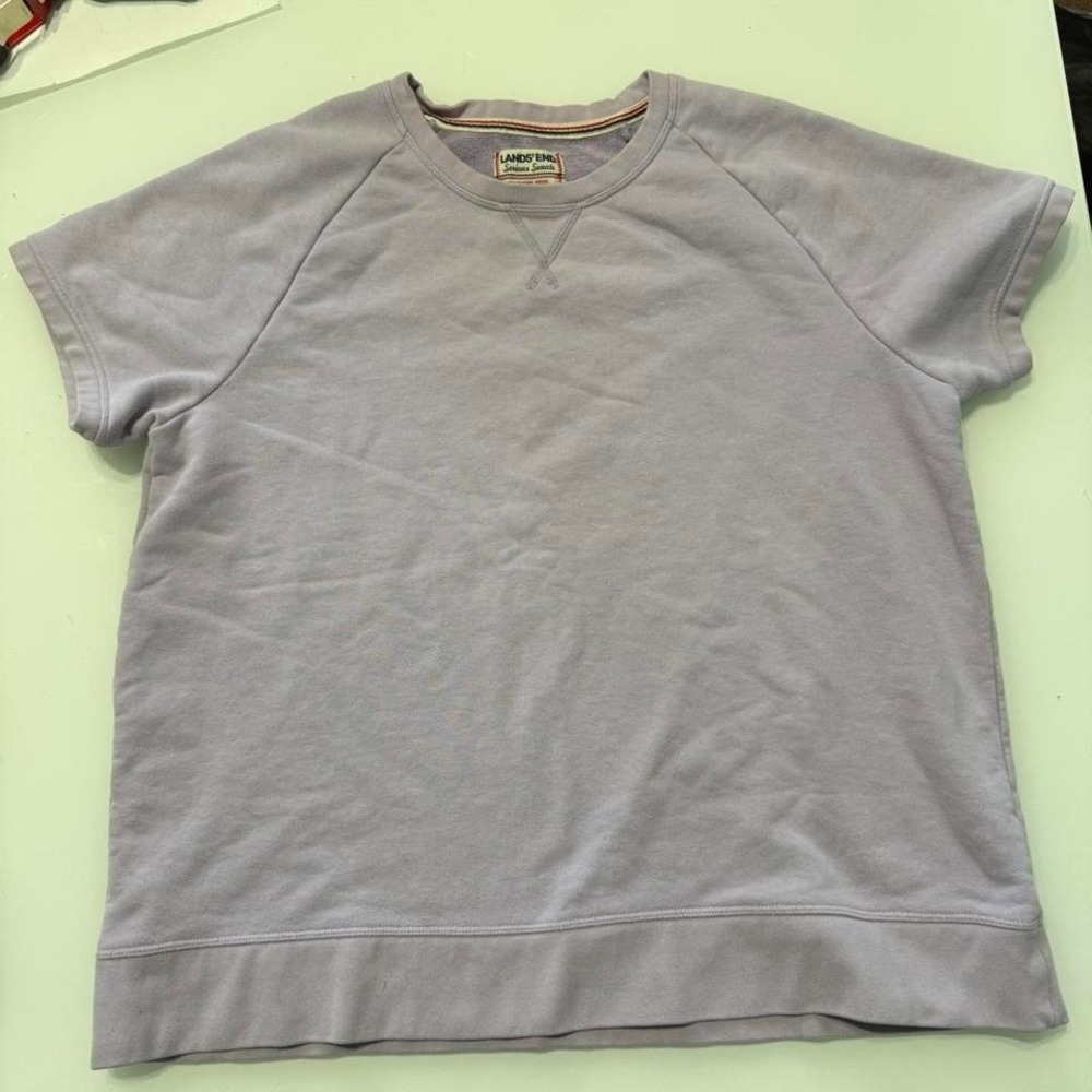 Lands' End Serious Sweats Lavender‎ Short Sleeve Sweatshirt XL